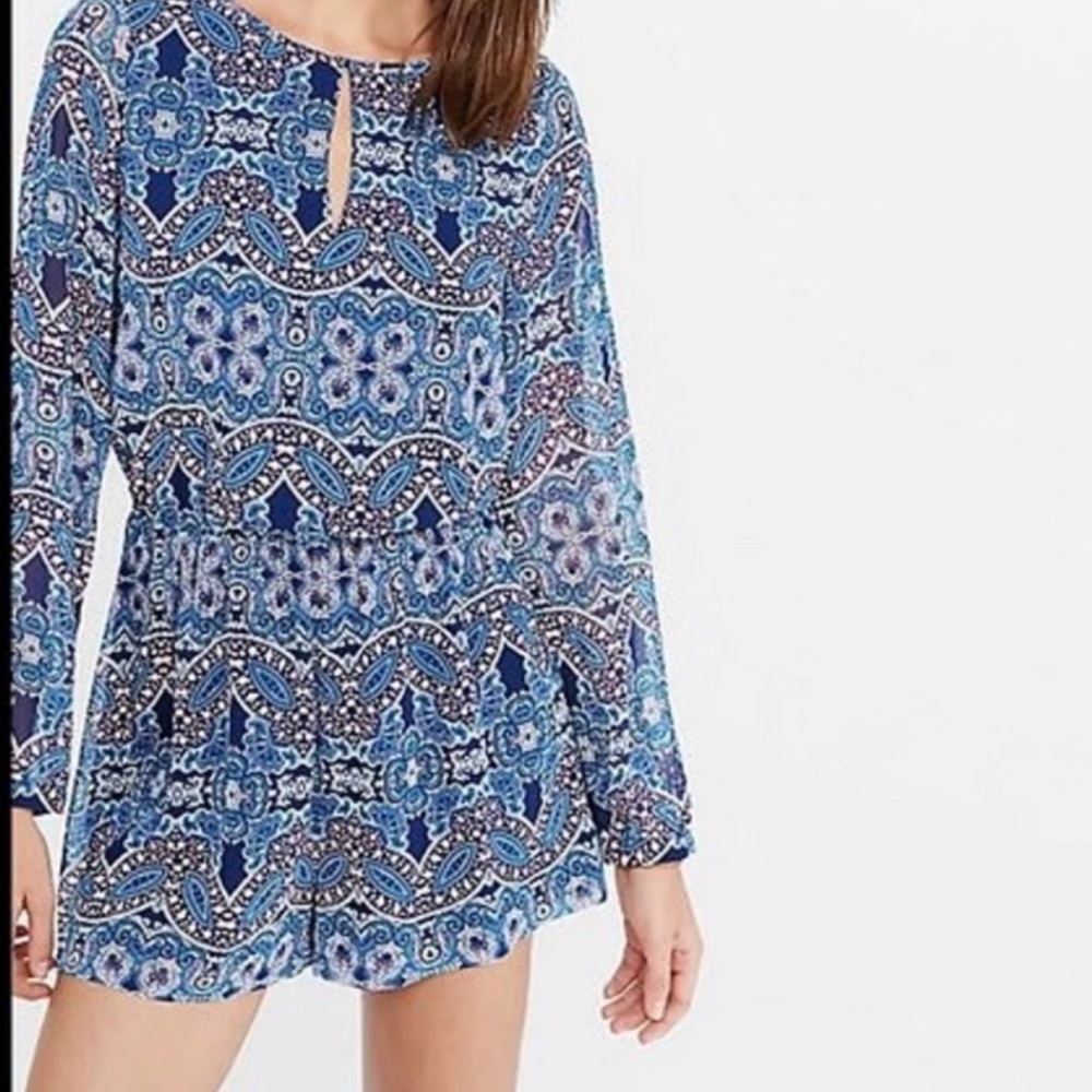 Express long sleeved keyhole romper paisley